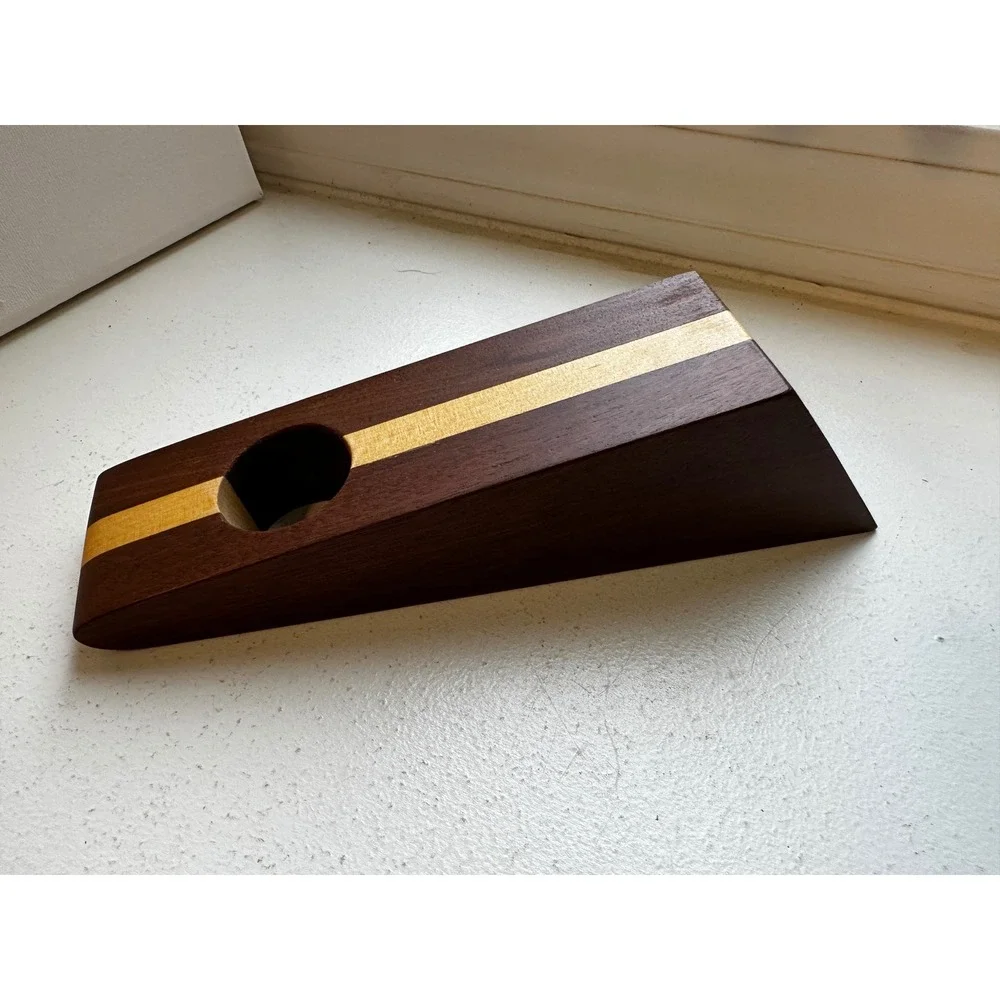 Handmade Wooden Balancing Wine Bottle Holder Two Tone Gravity Stand Dark Wood